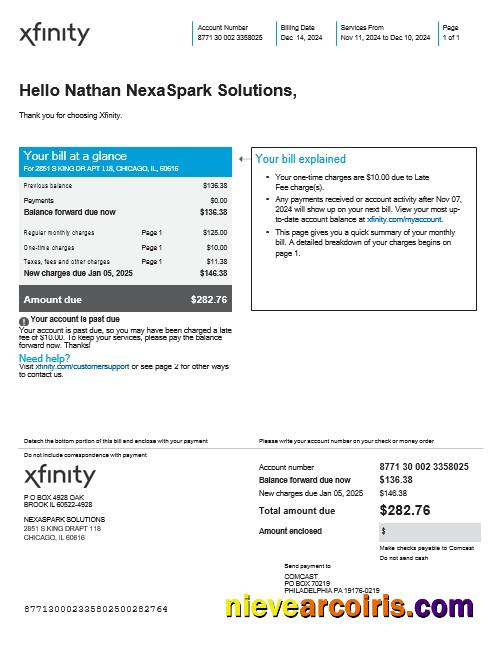 USA XFINITY business utility bill